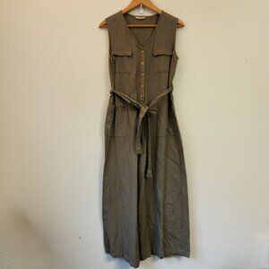 The Shanty corporation Cotton Flax Utility Slvless Jumpsuit Green Women S Chic